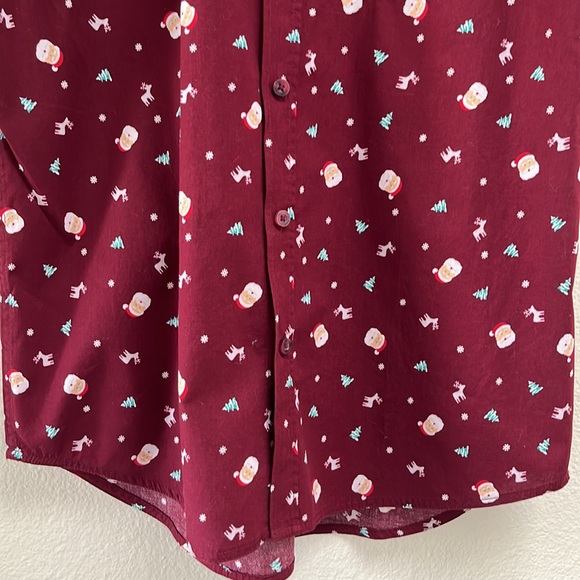 New Sears Roebuck & Co Christmas Santa Holiday Burgundy Button Down, Size Medium - Picture 5 of 13